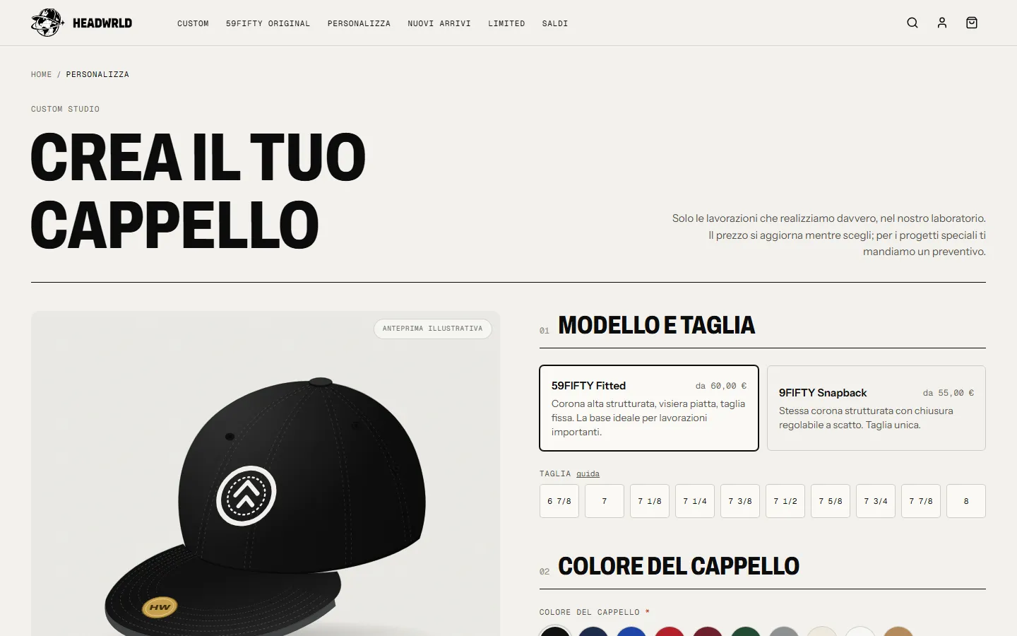 Il configuratore: crea il tuo cappello